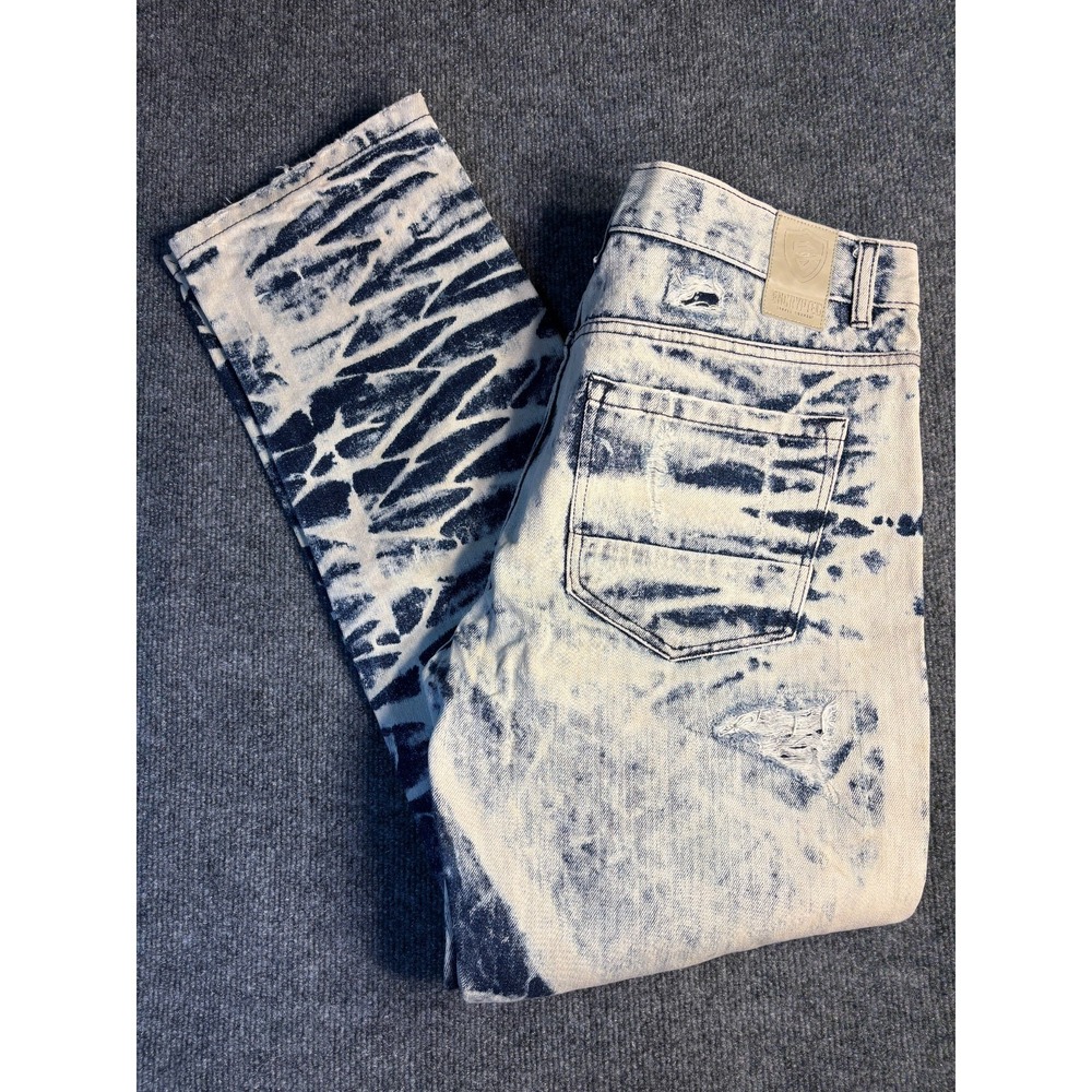 Encrypted Jeans Men's 36x32 Blue Denim Acid Wash Distressed Grunge Straight Leg